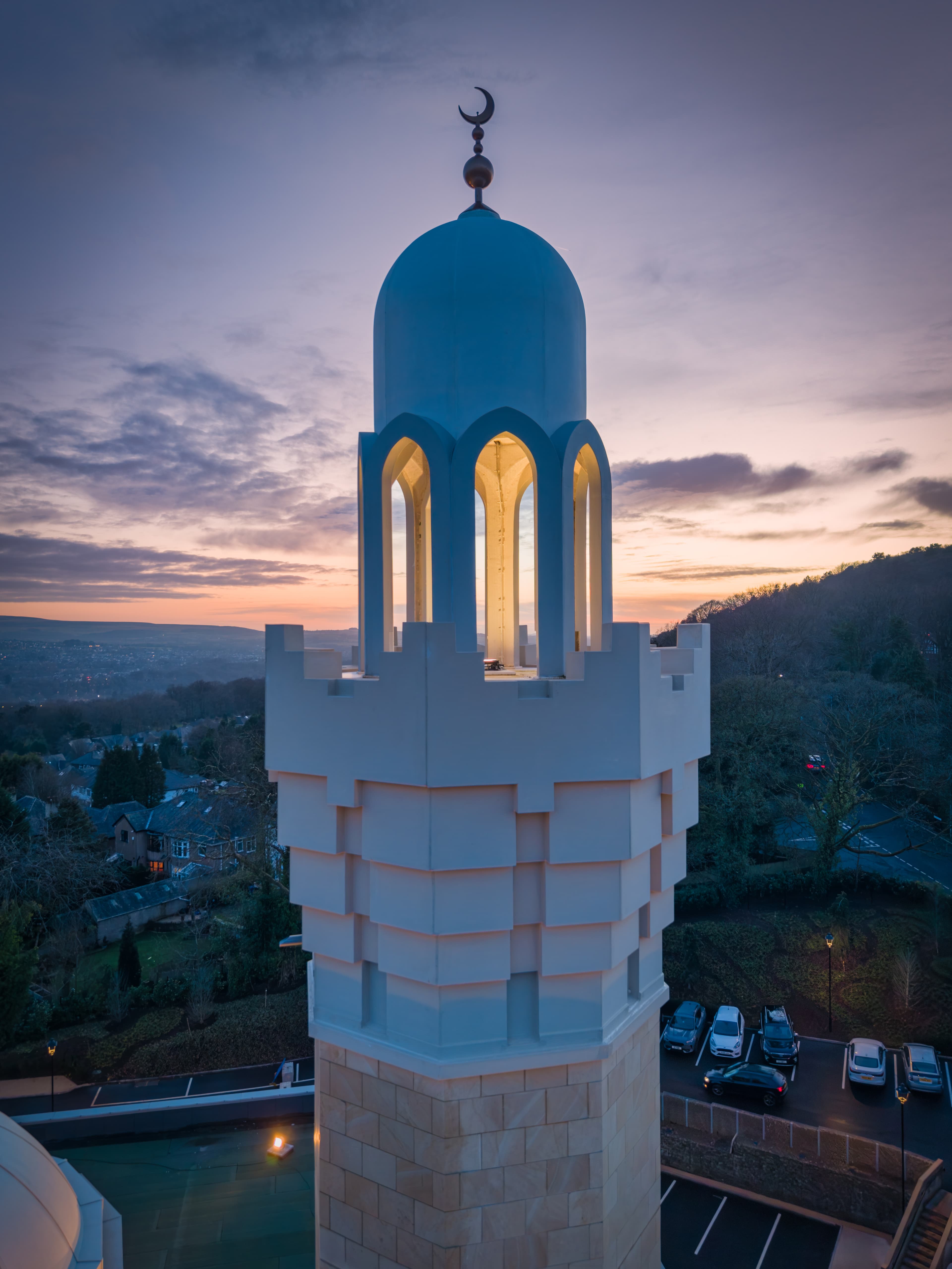 The top of the minaret at sunset